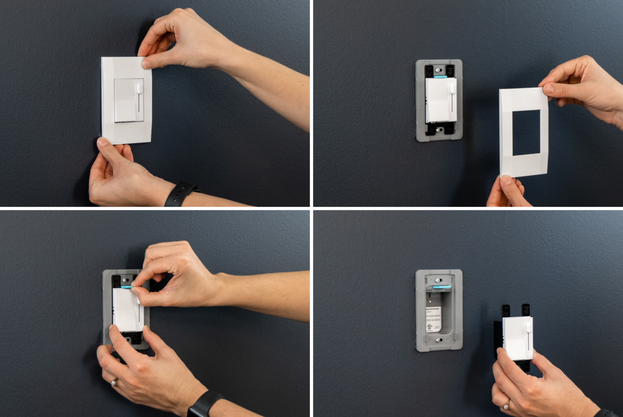 Person installing deako light switch collage