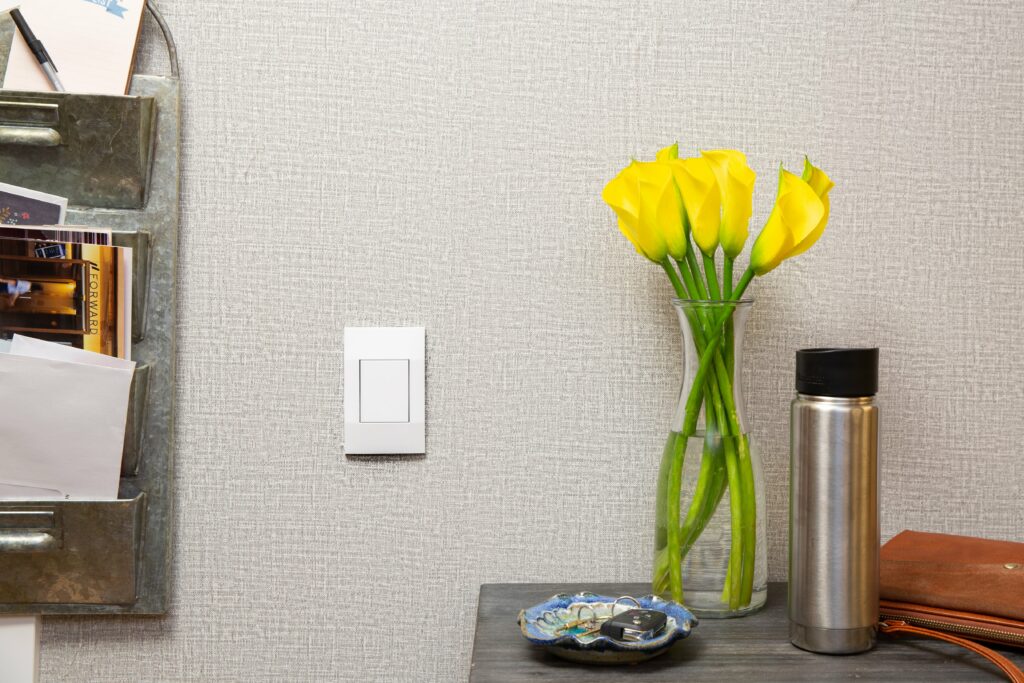 deako smart switch on wall in living room