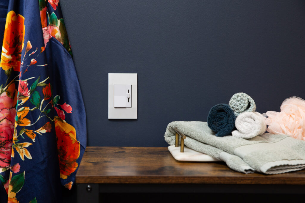 Deako Simple Dimmer in bathroom.