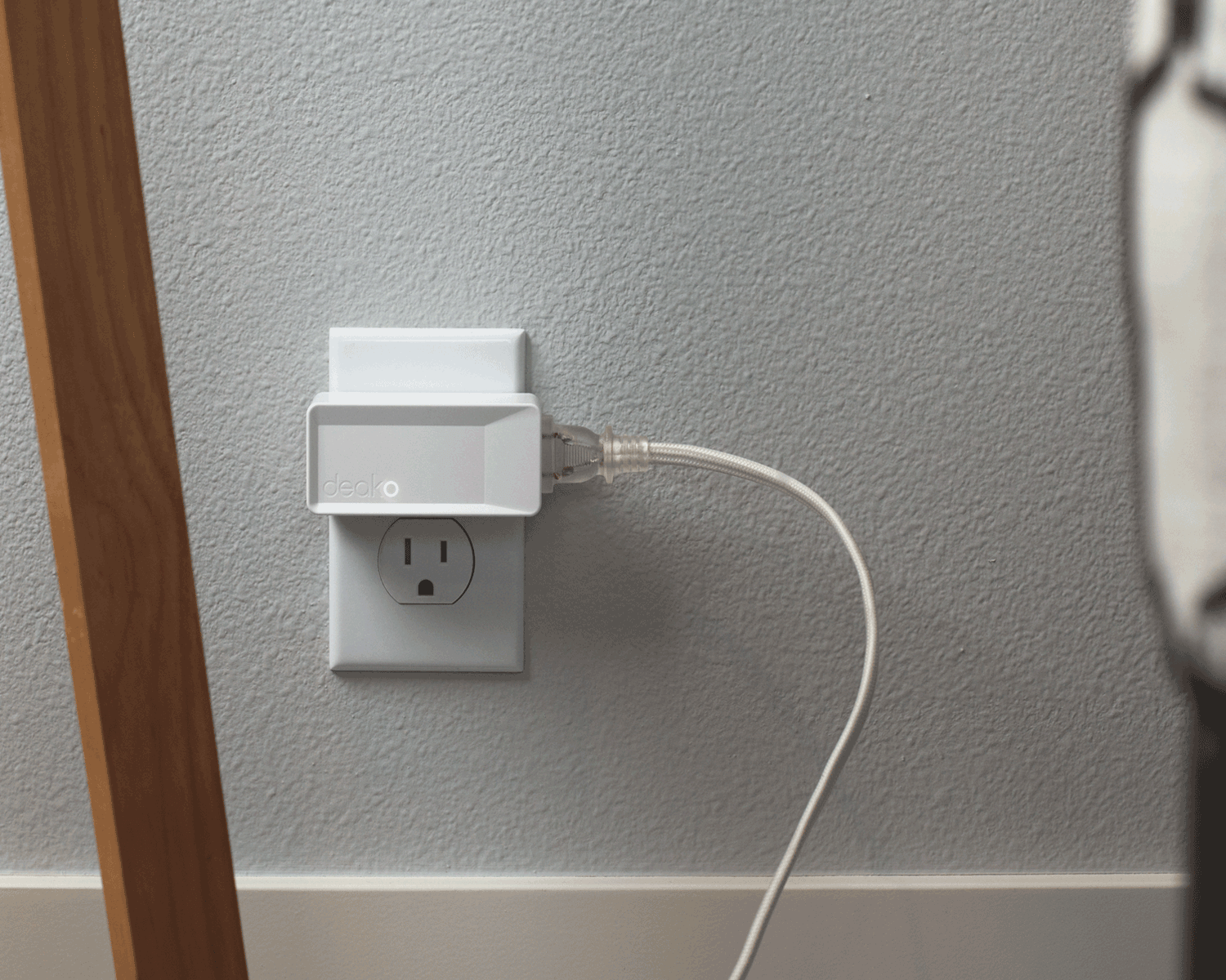 The Deako Smart Plug can be used on any small appliance, and with it's side-receiver plug leaves plenty of room for the second outlet to be used.